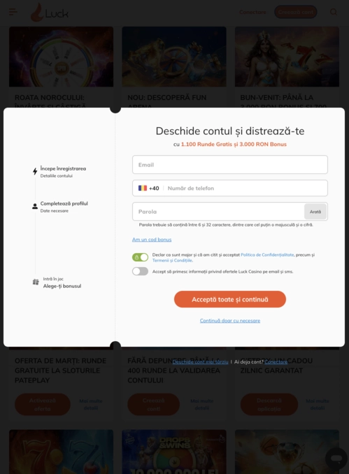 Quick player registration form Luck Casino